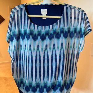 CHICO"S BLUE & WHITE STRIPED  LINED PULL OVER BLOUSE  SIZE SMALL BRAND NEW